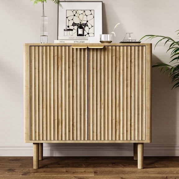 Sideboard Buffet Cabinet with Storage Modern Fluted Credenza with Doors and Adjustable Shelves Wood Coffee Bar for Dining Room Living Room Kitchen Entryway