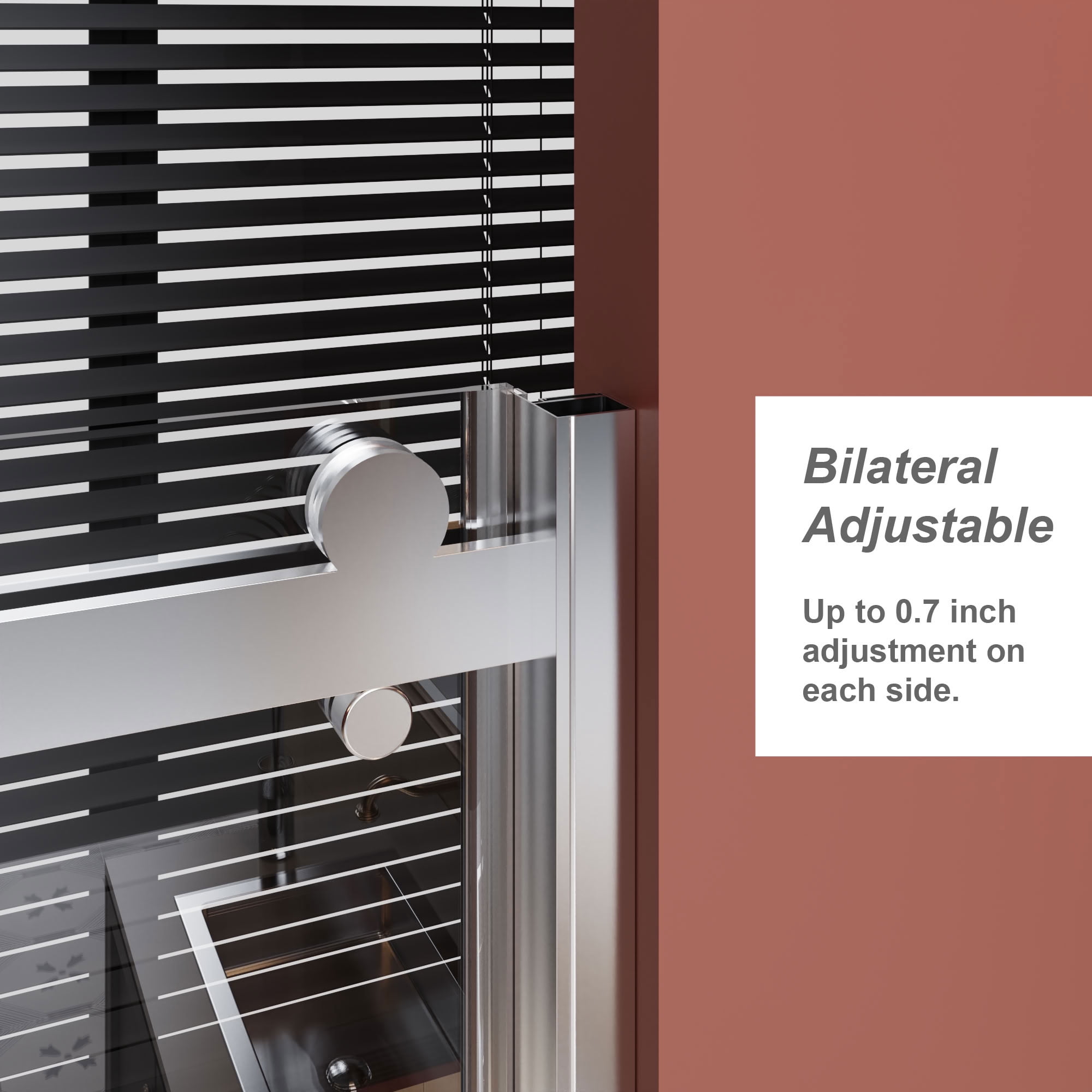MAYEERTY Frameless Single Sliding Shower Door, Chrome Zinc Roller Rail, 1/4" Tempered Glass with Stainless Steel Handle, Waterproof & Reversible Installation