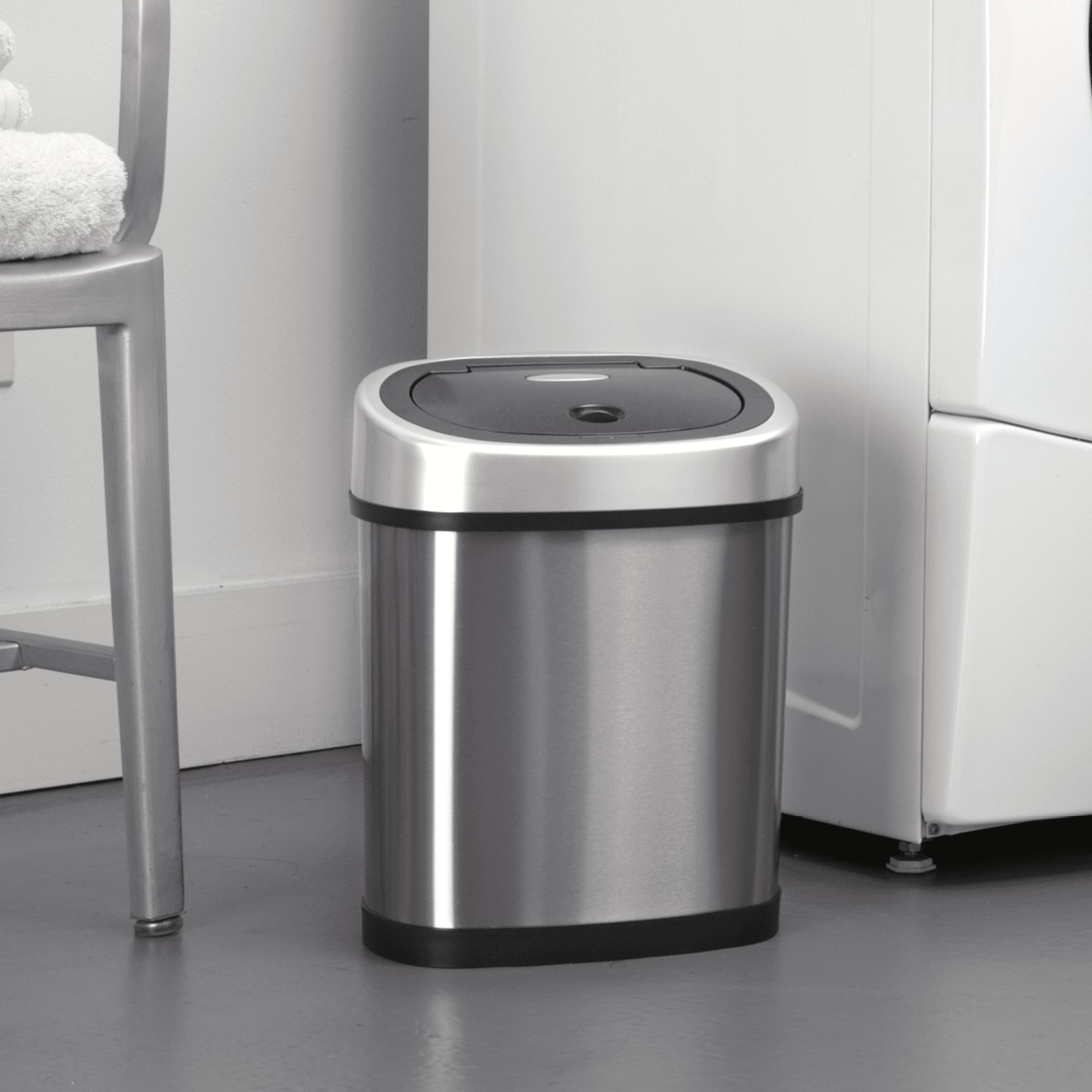 Nine Stars Automatic Bathroom Trash Can, 3 Gallon  Motion Sensor Garbage Bin with Soft Close Lid, Stainless Steel