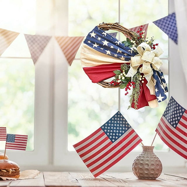 Fiudx Ofertas relámpago Canasta de flores para puerta con corona del Día de la Independencia, decoración para puerta con corona de flores
