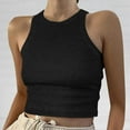 thumbnail image 2 of Camiseta sin mangas lisa para mujer - Blusa corta, cuello redondo - Poliéster, tallas S-XXL, 2 of 5