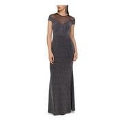 Betsy & Adam Women Dress Black Illusion Glitter-Knit Gown