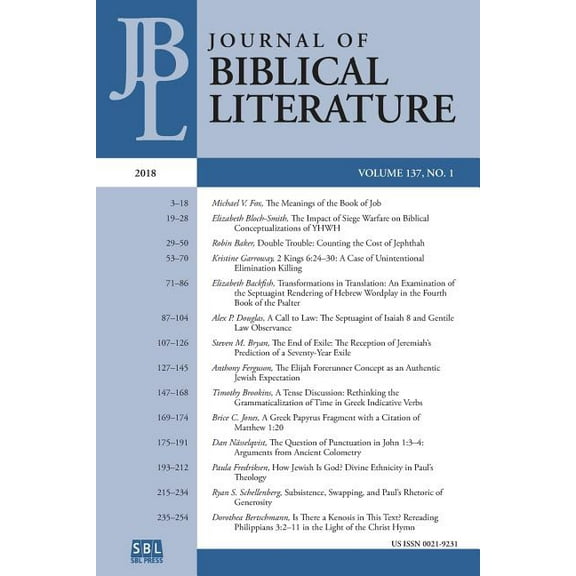 Journal of Biblical Literature 137.1 (2018) (Paperback)