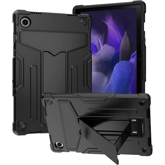 zukof Case for Samsung Galaxy Tab A8 10.5 Inch 2022 Model (SM-X200/X205/X207) - Dual Layer Hybrid Rugged Shockproof Protective Cover Case with Kickstand 1 Stylus (Black/Black)