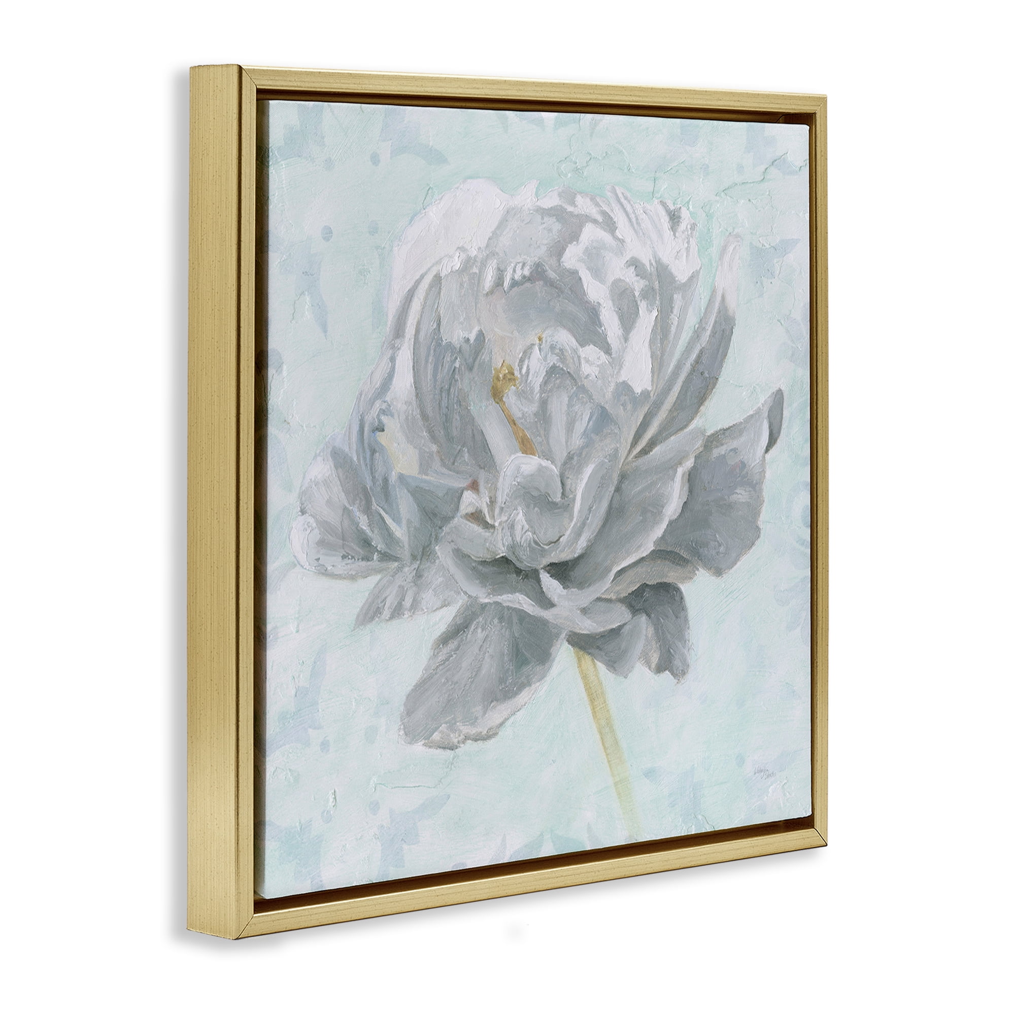 Stupell Industries Sublime Peony Bloom Botanical & Floral Painting Gold Floater Framed Art Print Wall Art, 18 x 18