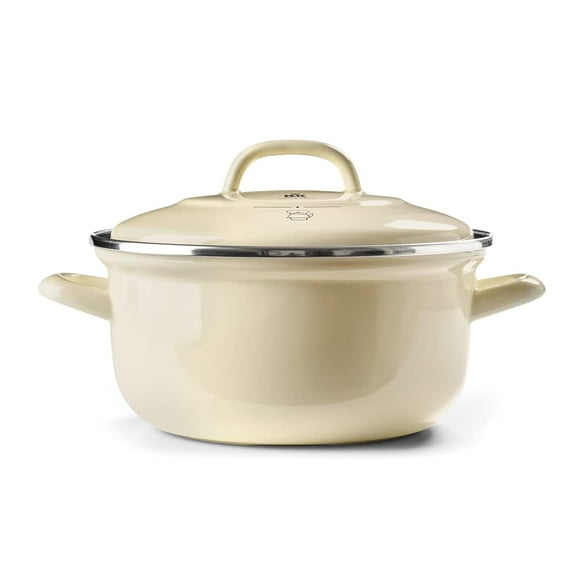 BK Indigo Dutch Heritage Round German Enamelled Casserole with Lid with PFAS-Free Ceramic Non-Stick Coating 26 cm/5.2 Litre Induction Dishwasher Safe Oven Safe Cream