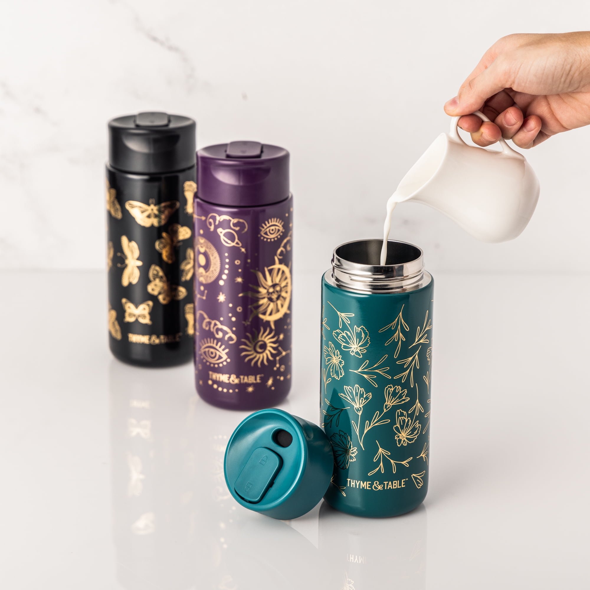 Thyme & Table 22 fl oz Stainless Steel Coffee Tumbler, Purple & Gold Celestial
