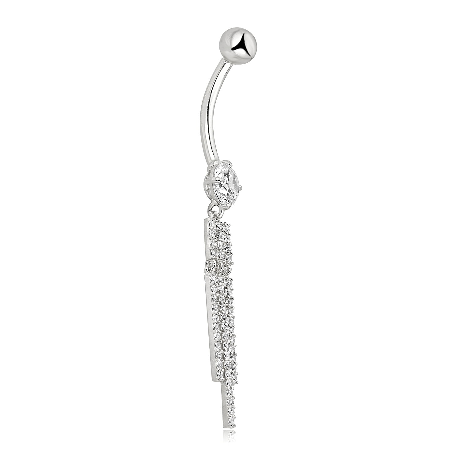 AVORA 10K White Gold Simulated Diamond CZ Tassel Dangle Belly Button Ring Body Jewelry (14 Gauge)