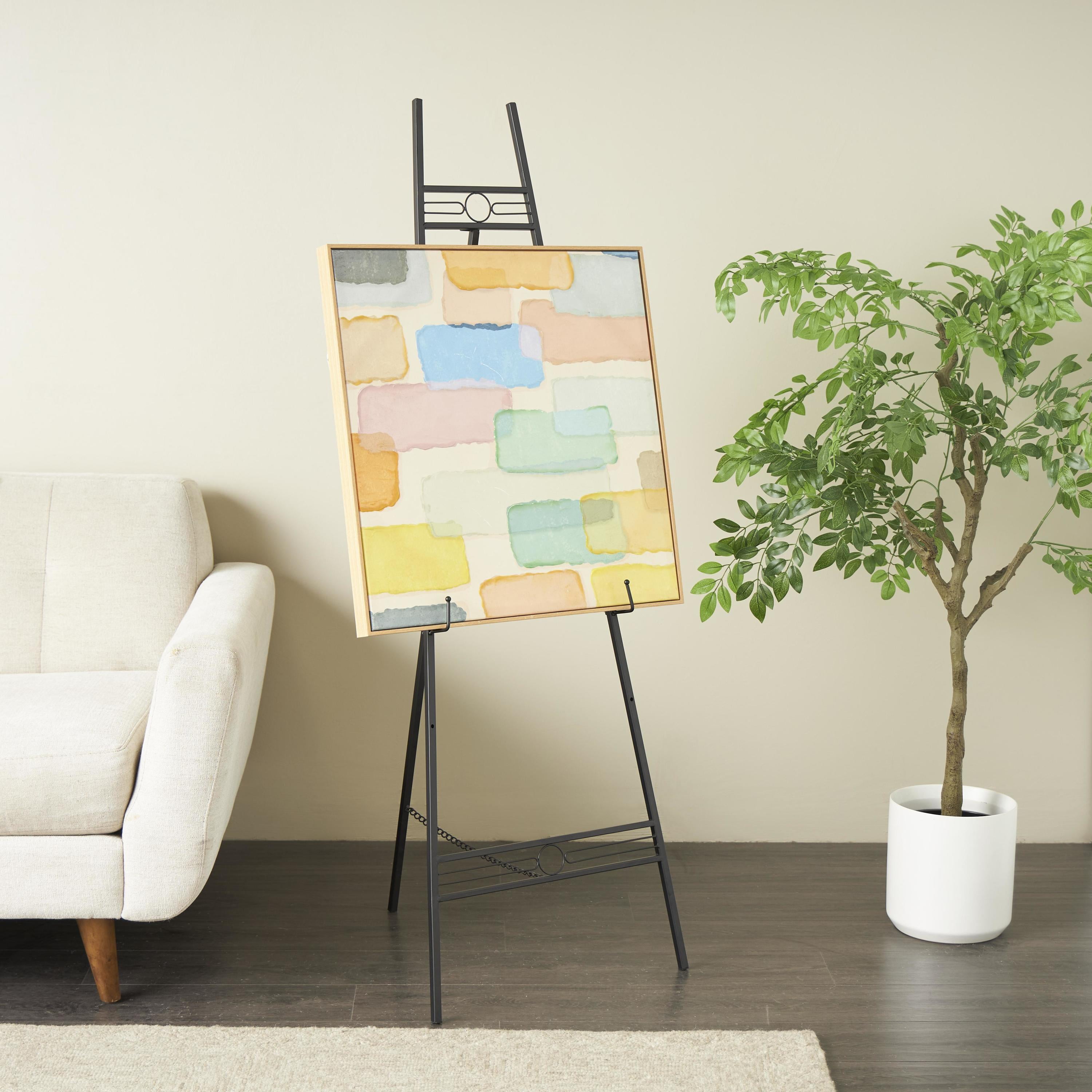 DecMode Black Metal Geometric Tall Adjustable 3 Tier Display Easel with Chain Support, 20" x 18" x 56"
