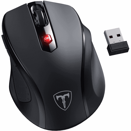 HOTWEEMS D-09 Wireless Mouse for Laptop - Ergonomic Plus Computer USB Cordless Mice, Ergo Grips, Lightspeed 5-Level 2400 DPI, 16 Months Battery, Portable for PC Mac Chromebook, 6 Button, Stormy Black