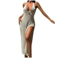 thumbnail image 2 of Cxenplz Women Backless Cover Ups See Through Knit Swim Dresses V-Neck Open Leg Sleeveless Halter Gown, 2 of 5