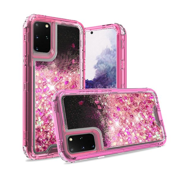 For Samsung Galaxy S20 Ultra S11 Plus S11 6.9inch Quicksand Liquid Glitter Transparent Hybrid Case Cover - Hot Pink