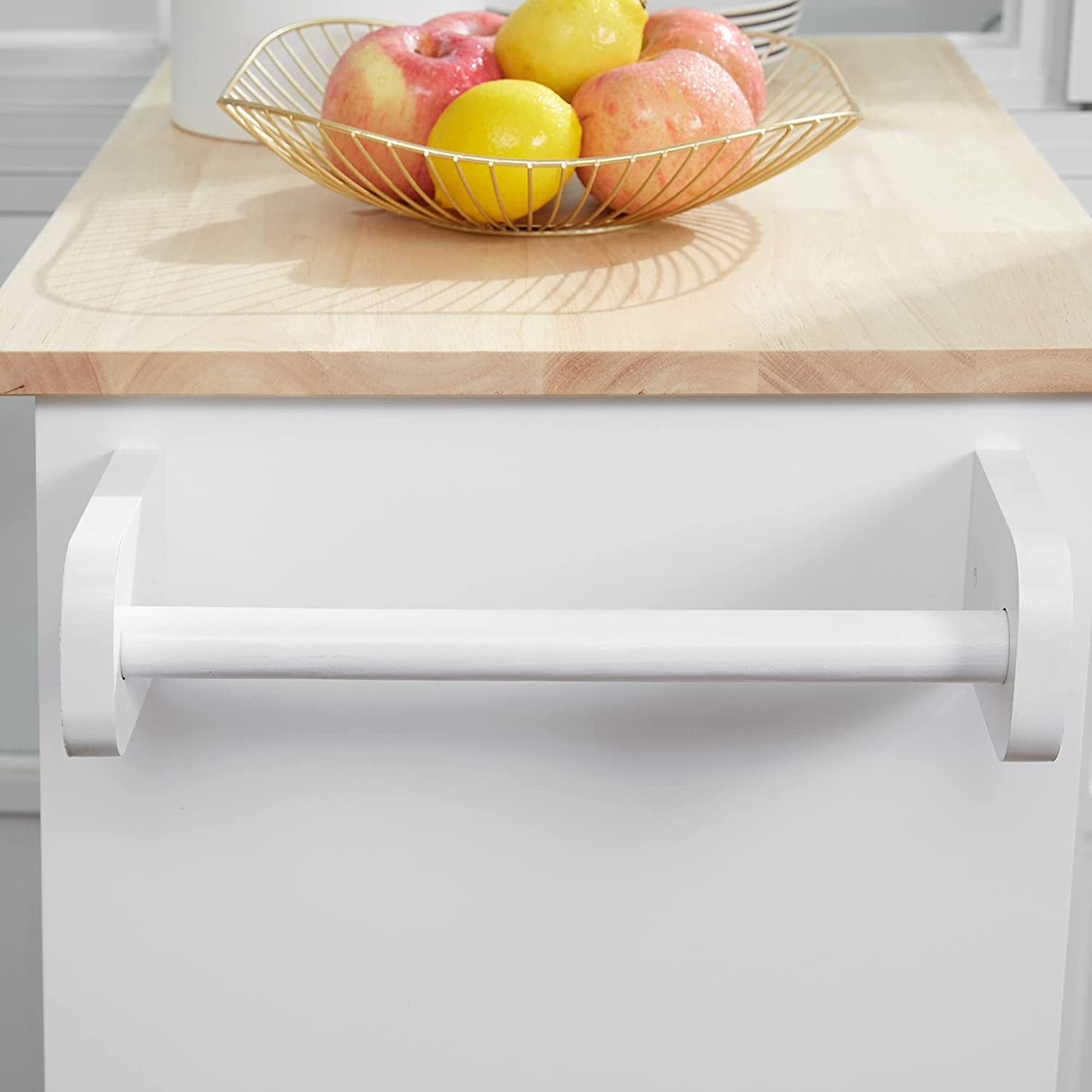 Kitchen Island Cart Rolling Trolley Cart with Drawer, Storage Cabinet & Towel Rack, White