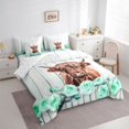thumbnail image 3 of Feelyou Farmhouse Cow Animal Bedding Comforter Set 7 Pieces, Valentines Day Rose Full Bedding Set, Green Flower Floral Reversible Fitted Sheet Flat Sheet, Super Cozy Room Decor, 3 of 8