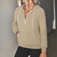 thumbnail image 2 of Hoodie Zipper Pocket Long Sleeve Drawstring Pure Color Fashionable Hooded Tops for Women Khaki L, 2 of 6