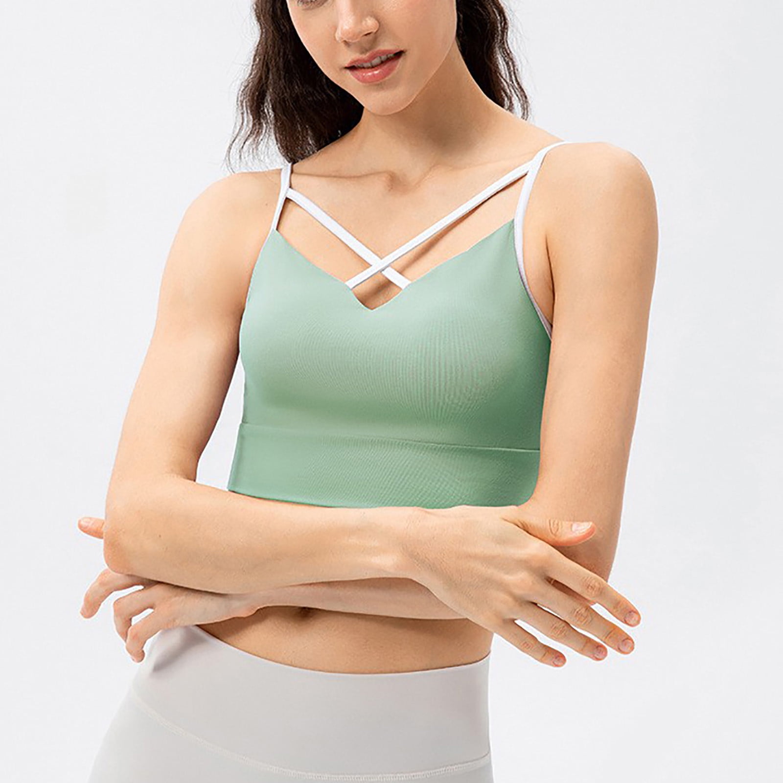 Voncos Women Seamless Sports Bra- Breathable Wicking Comfortable Yoga  Moisture Bras for Women Plus Size Green Size S