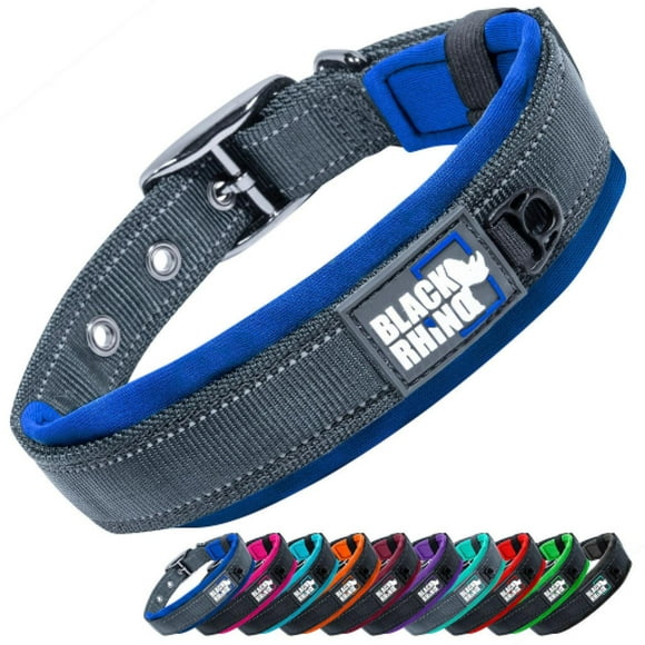 Collar para Perros Black Rhino, Neopreno Acolchado, Costuras reflectantes, Ajustable, XL (Azul/Gris) azul M