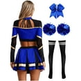 thumbnail image 2 of TiaoBug Women Cheerleading Dance Outfit Long Sleeve Mock Neck Crop Top with Pleated Skirt 5Pcs Set Blue&Black L, 2 of 5