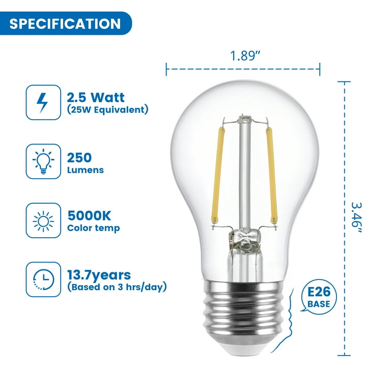 Great Value LED A15 2.5 Watts Daylight Medium Base Ceiling Fan Bulbs 2 Count 2 ct