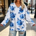 thumbnail image 5 of thefmos Women's V Neck All Over Print Pullover Top Long Sleeve Plus Size Casual Blouse Fashion Fall Winter Outfit, White XL, 5 of 6