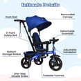 thumbnail image 3 of INFANS Kids Tricycle, 4 in 1 Stroll Trike with Adjustable Push Handle, Removable Canopy, Retractable Foot Plate, Lockable Pedal, Detachable Guardrail, Suitable for 10 Months to 5 Years (Blue), 3 of 5