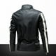 thumbnail image 5 of Chaqueta casual de cuero de motorista de manga larga para hombre con cremallera en el cuello alto Pompotops oipoqjl38089, 5 of 9