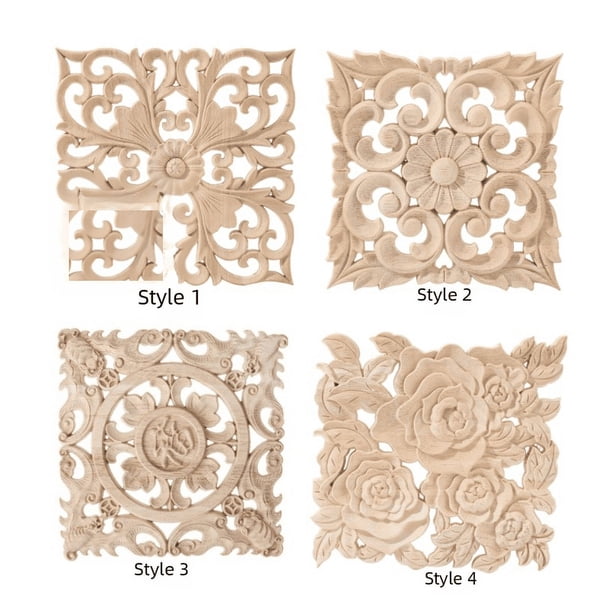Aplique de estilo europeo de madera maciza, cuadrado, tallado, flor cuadrada, puerta, corazón, flor, accesorios de decoración de muebles