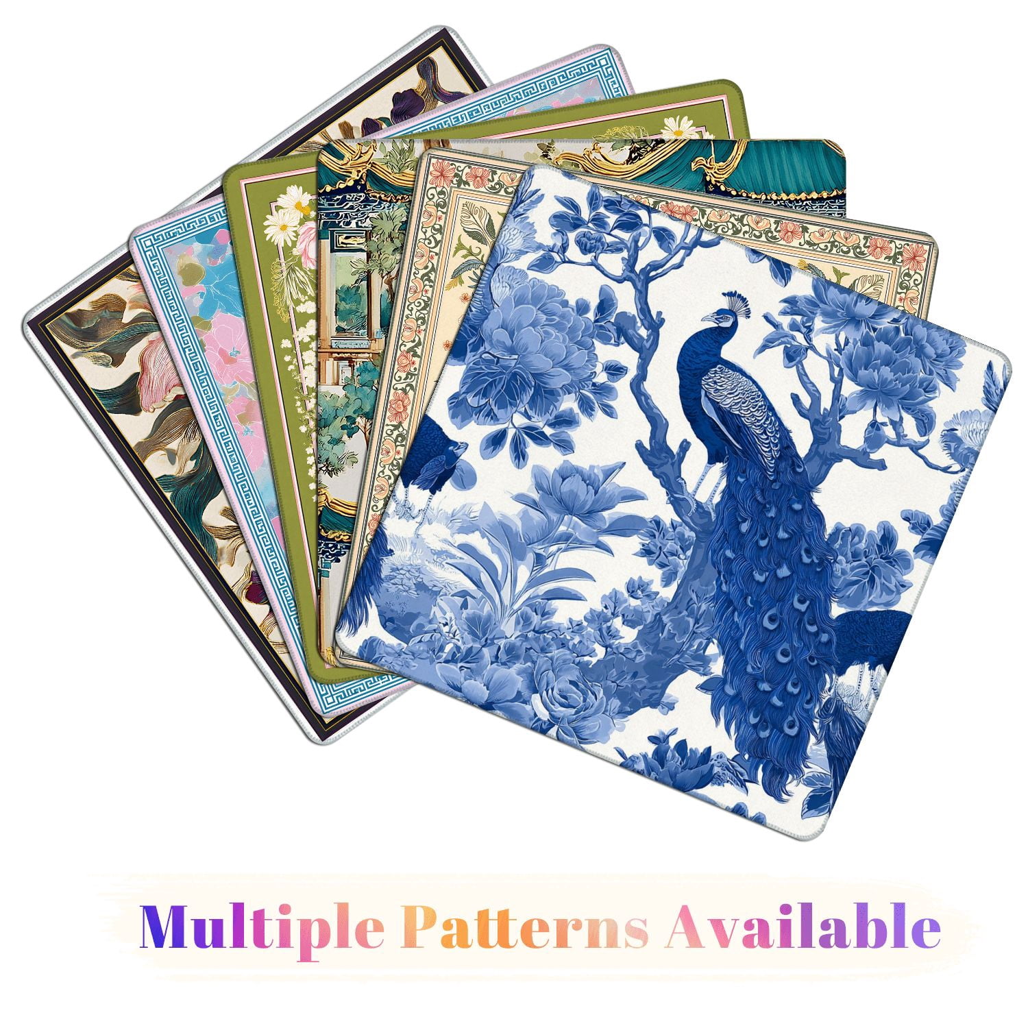 Mahjong Mat 31.5" x 31.5" Seamless chinoiserie style peacock birds peonies Non-Slip Noise Reduction American Mahjong Tiles Table Cover for Dominoes Poker Card Board Games Gift