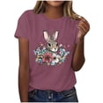 thumbnail image 2 of Mifsaly Short Sleeve T-Shirts Women Leopard Print Easter Bunny Floral Graphic Cotton tops Soft Breathable Relaxed Fit Casual Summer Tees L, 2 of 6