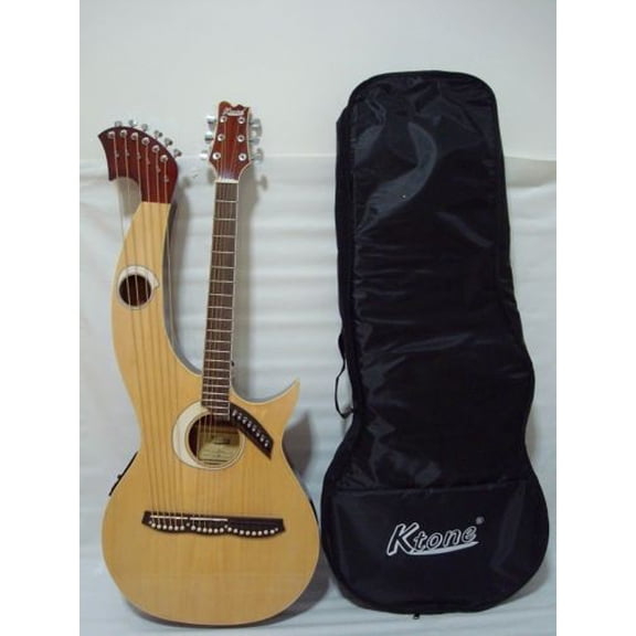 Ktone 6/8-String Right-Handed 12 lbs 41 in Acoustic-Electric Double Neck Harp Guitar with Padded Gig Bag