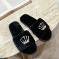 thumbnail image 4 of Viluyesy Womens Slide Slippers Fuzzy Plush Open Toe Slip On Cushioned Non Slip Warm Indoor House Shoes Soft Flat Cozy Slides Black Size 6.5-7, 4 of 5