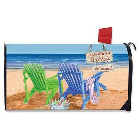 Weather Vinyl Mailbox Cover - Beach Bum Summer Magnetic Mailbox Cover Beach Chairs Umbrella Standard