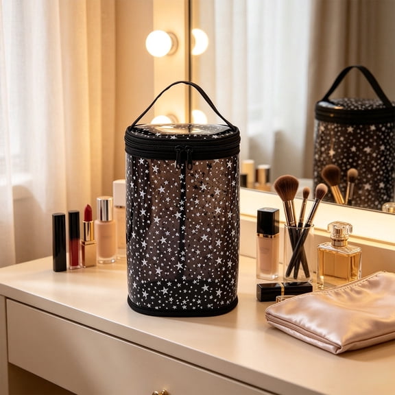 Transparent Water Repellent Travel Storage Bag with Star Pattern, Large Capacity PVC Toiletry Cosmetic Bag, Portable Leakproof Makeup Organizer