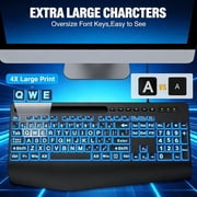 Large Print Wired Backlit Keyboard with 7-Color Backlight, Wrist Rest, Phone Holder, Oversized Keys, USB Plug & Play for PC Laptop Desktop Windows, Black