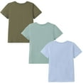 thumbnail image 2 of HILEELANG Little Boy Short Sleeve Tees Summer Olive Green Light Blue Shark T-Shirts Cotton Tops Shirts 3 Packs Size 7, 2 of 5