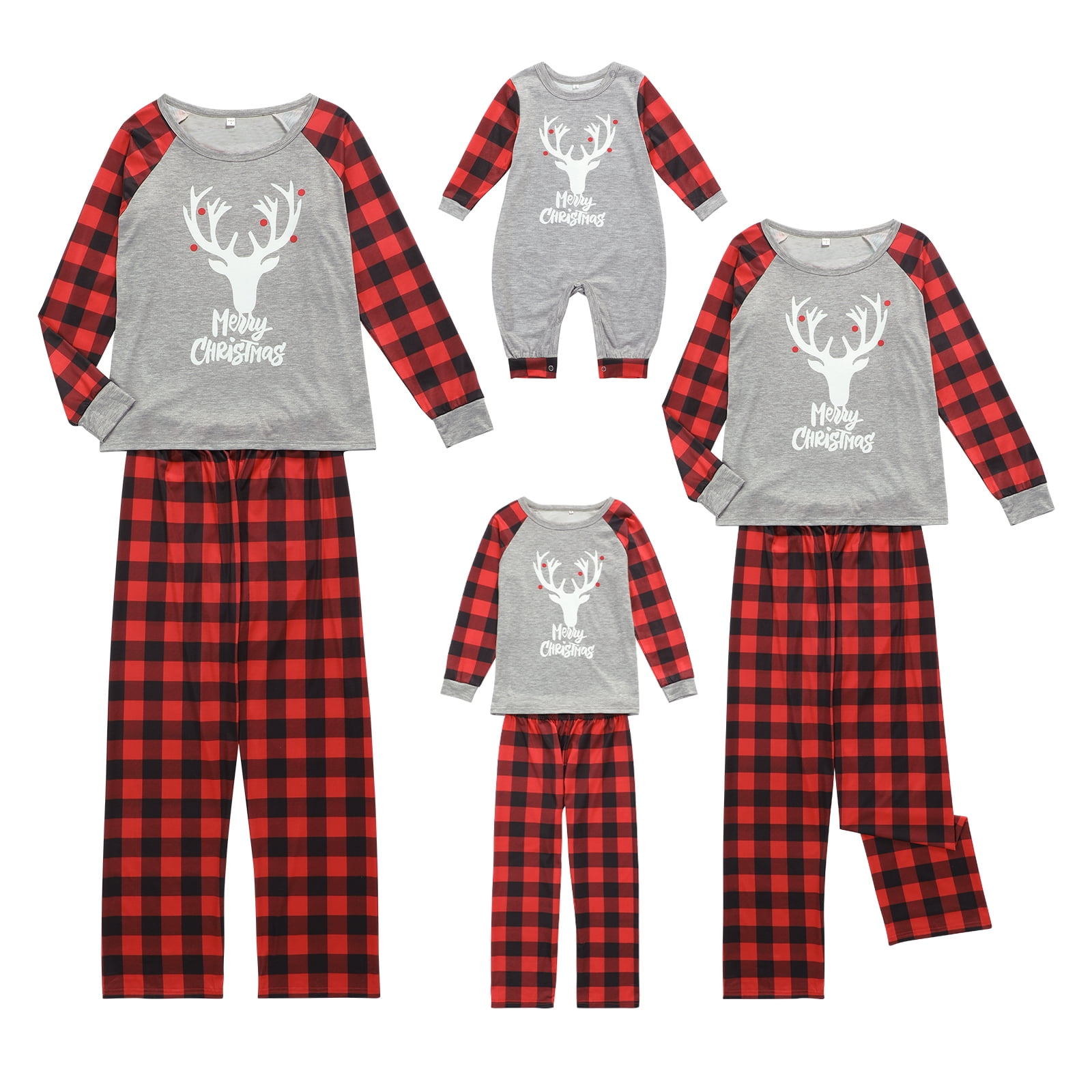 Qiylii Matching Family Christmas Pajamas Set, Casual Deer Tops+Plaid ...