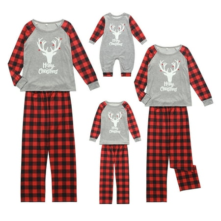 

Canis Family Matching Pajamas Set Adult Kids Baby Deer Printed Tops+Plaid Pants Sleepwear Nightwear Set