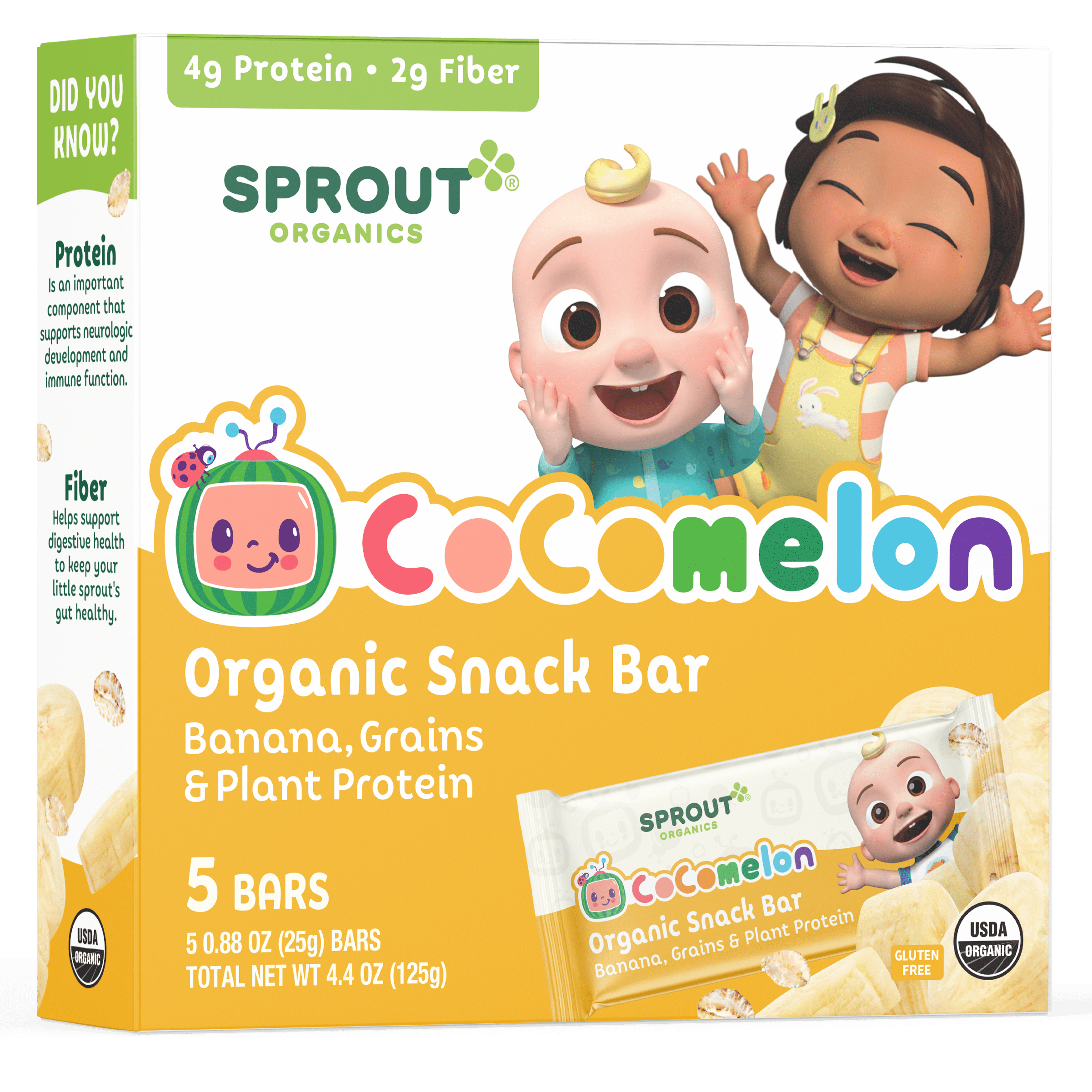 CoComelon Sprout Organics Toddler Snacks, Organic Banana Snack Bar, Single Serve Bars, 5 count Box
