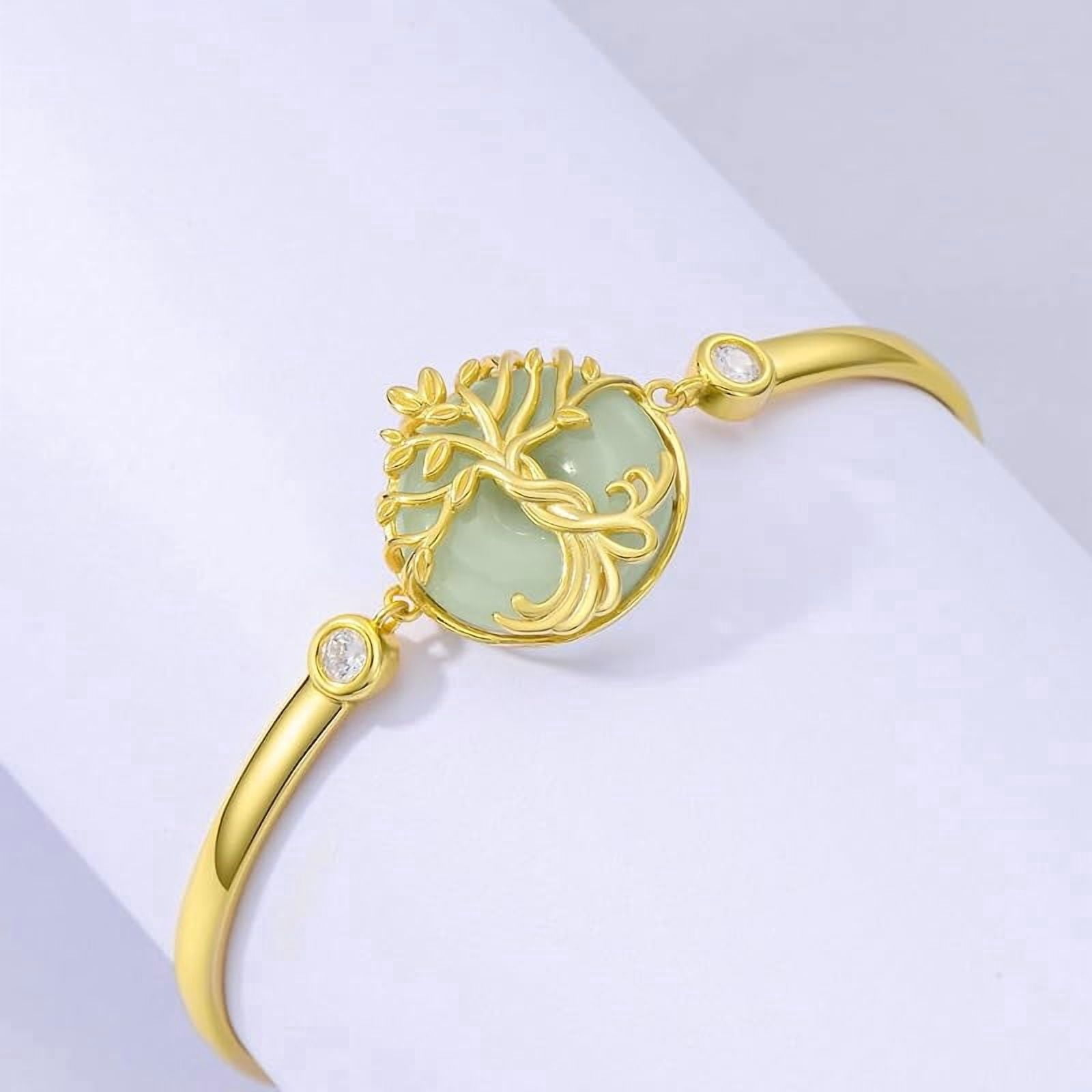 JKR Jade Bracelet for Women 14k Plated Sterling Silver Lotus/Sunflower/Tree of Life/Hummingbird/Dragonfly/Bee/Butterfly/Cat Jade Jewelry Birthday Mothers Day Gifts for Mom Grandma