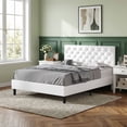 thumbnail image 3 of 4 EVER WINNER Queen Bed Frame with Headboard, Faux Leather Upholstered Platform Bed Frame, White Bed Frame Queen Size, Wooden Slat Support, No Box Spring Needed, White, 3 of 8