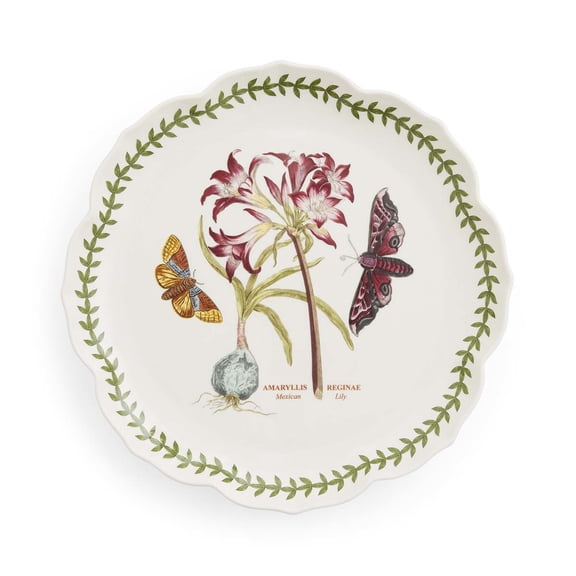 Portmeirion Botanic Garden Lotus Dinner Plate, Mexican Lily - Decorative Porcelain Dish with Butterfly Motif, 11.25" Scalloped Rim Shape for Dining or Display - Microwave, Oven & Dishwasher Safe