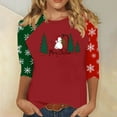 thumbnail image 3 of asdoklhq Women's Sweaters Women's 3/4 Sleeve Crew Neck Pullover Christmas Print Top Red L, 3 of 5