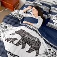 thumbnail image 3 of Castle Fairy Animal Bear 7-Piece Twin Bedding,Bohemian Aztec Wildlife Bedding Comforter Set,Navy Black,Navy Blue Reversible, 3 of 7