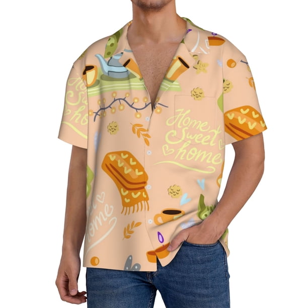 Fotbe Scandinavian Style Hygge Camisa Estampada de Manga Corta para Hombre, Casual de Verano, Estilo Playero, Sin Arrugas-Small