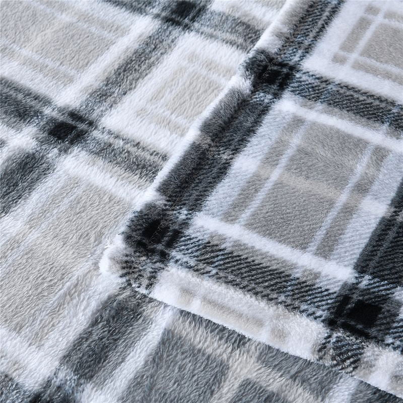 Mainstays Super Soft Plush Blanket, Twin, Light Grey Plaid 66"X90", Suitable for Adult