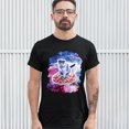 thumbnail image 3 of Tee Hunt Cute Cat Riding a Pizza in Galaxy T-shirt Funny Kitty Space Kitten Men's Tee, Black, X-Large, 3 of 5