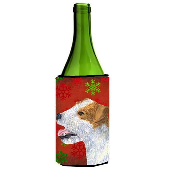 Jack Russell Terrier Red Green Snowflakes Holiday Christmas Wine bottle sleeve - 24 oz.