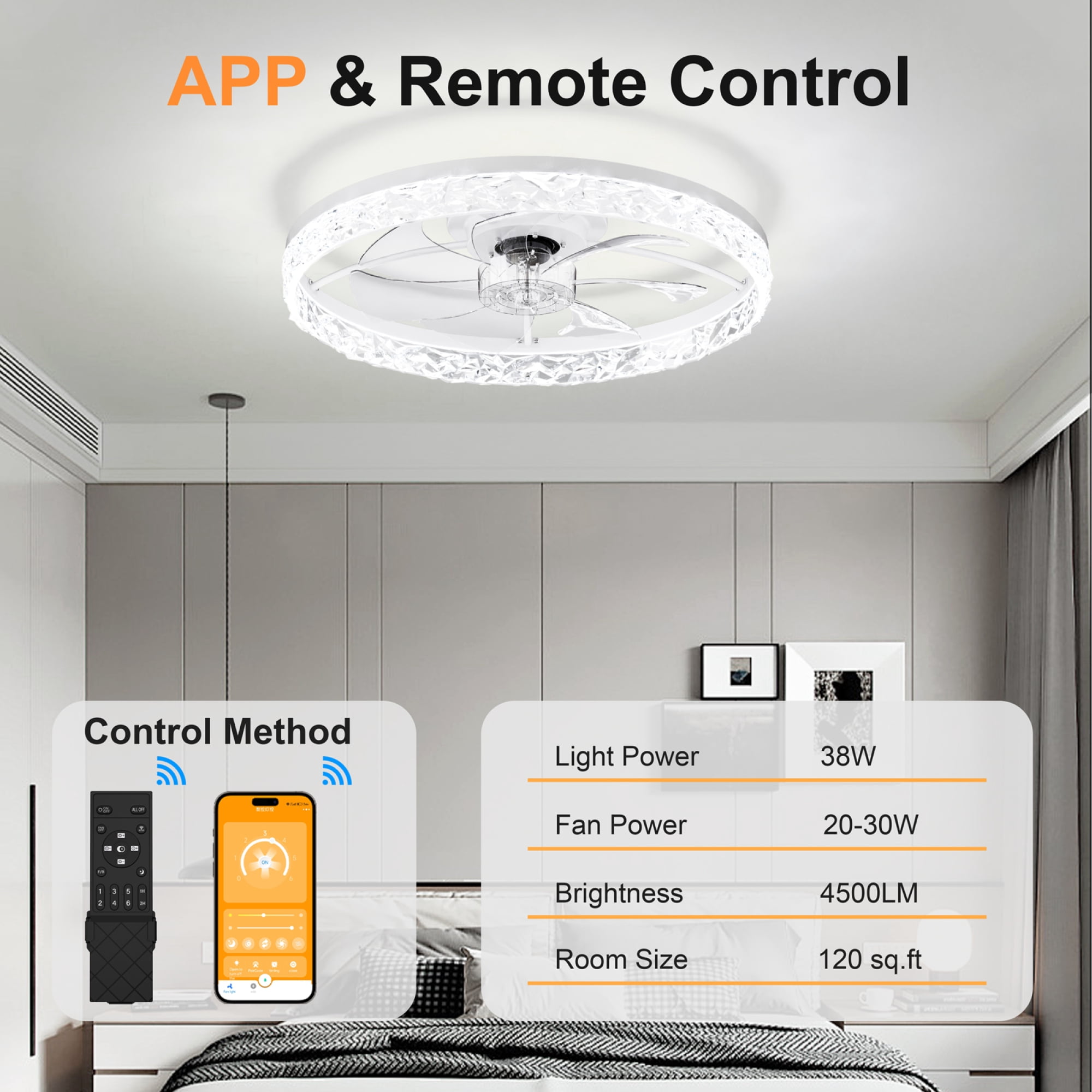 Leumius 23.6" Ceiling Fans with Lights Remote and APP Control, Dimmable 3-Color and 6-Speed quiet DC Motor, Ceiling Fan for Living Room Bedroom White