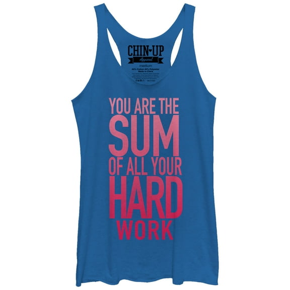 Women's CHIN UP Sum of all Your Hard Work  Racerback Tank Top Royal Blue Heather Medium