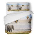 thumbnail image 1 of ABPHQTO Juego de ropa de cama de 3 piezas Elefante Foggy Morning Globos aerostáticos que aterrizan en Masai Mara National Funda nórdica con 2 fundas de almohada, 1 of 1